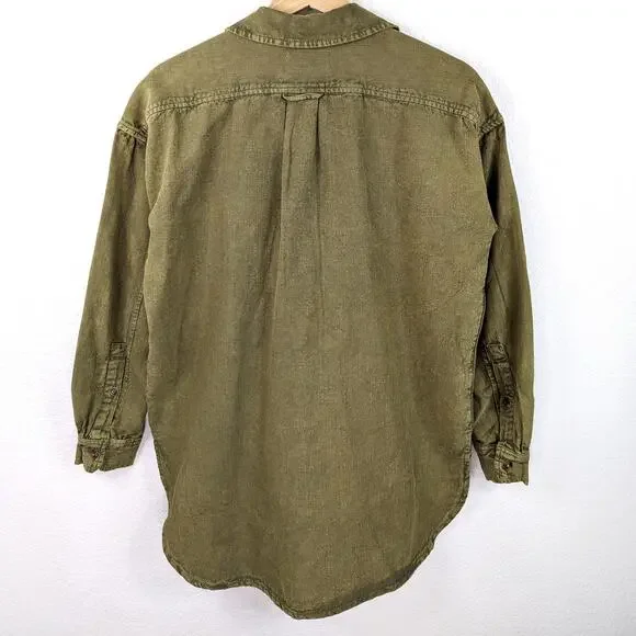 Anthropologie Pilcro Oxford Tunic Buttondown Shirt Olive Green Oversized XXS - Picture 3 of 7